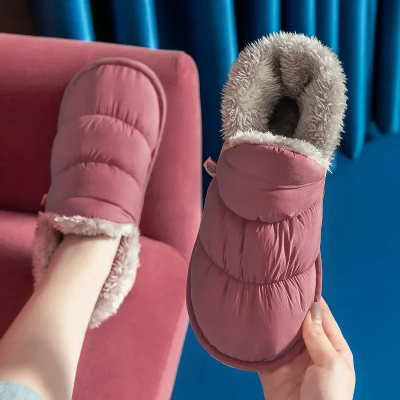 New Women's Winter Cotton Female Shoes 2024 Warm Plush  Couple Slippers for Home Indoor Large Size 42 43