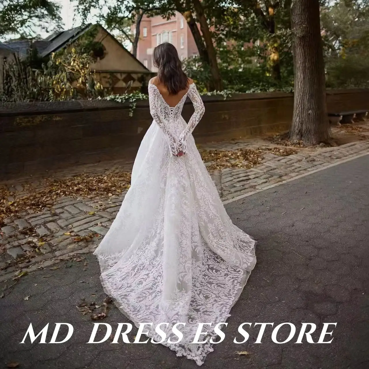 MD 2025 Modern White A-line Wedding Dresses Sweetheart Collar Floor-Length Bride Gowns Detachable Sleeves Embroidery Customized