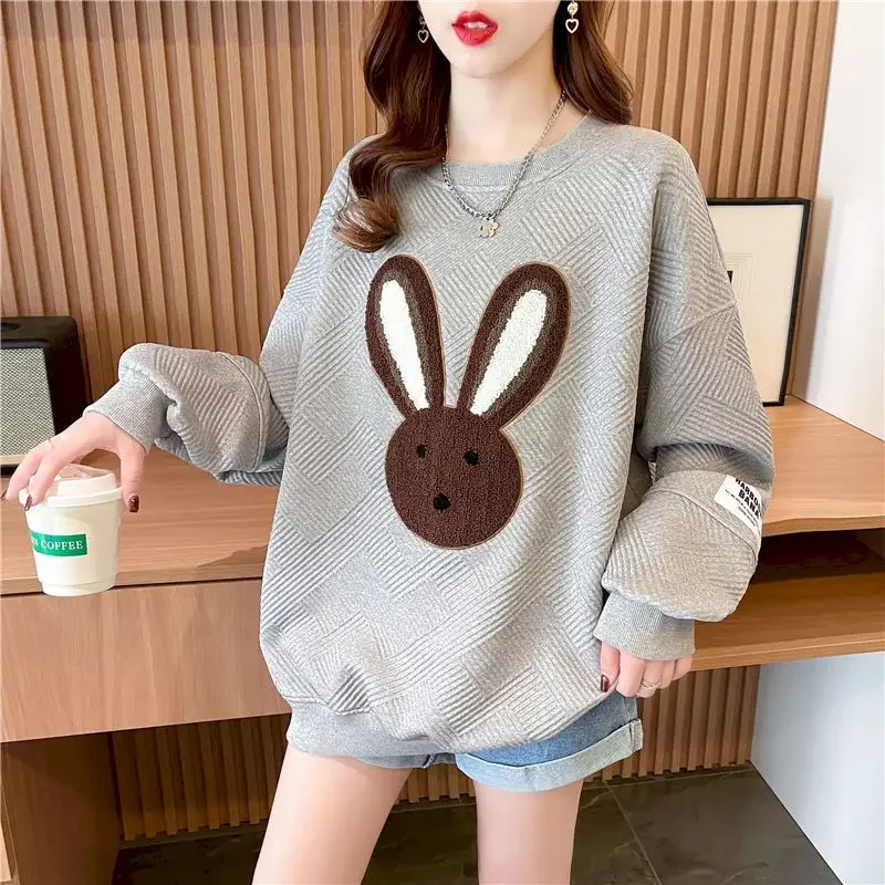 

Casual Loose Cute Pullovers Women Fashion Design Sense Rabbit Tops 2025 Spring Autumn Trend Thin Pullover Coats Y2k Clothes