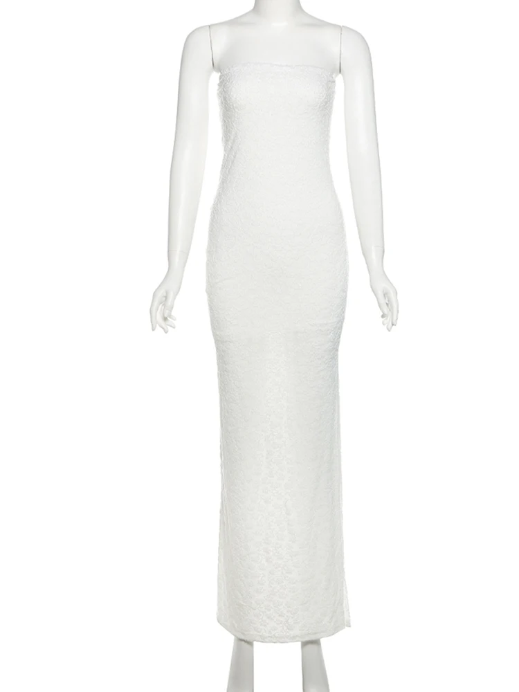 แปลก Puss งานแต่งงานด้านข้าง Maxi ชุดผู้หญิง Y2K Strapless Jacquard Skinny Dinner จัดเลี้ยงปาร์ตี้วันหยุด Vestidos