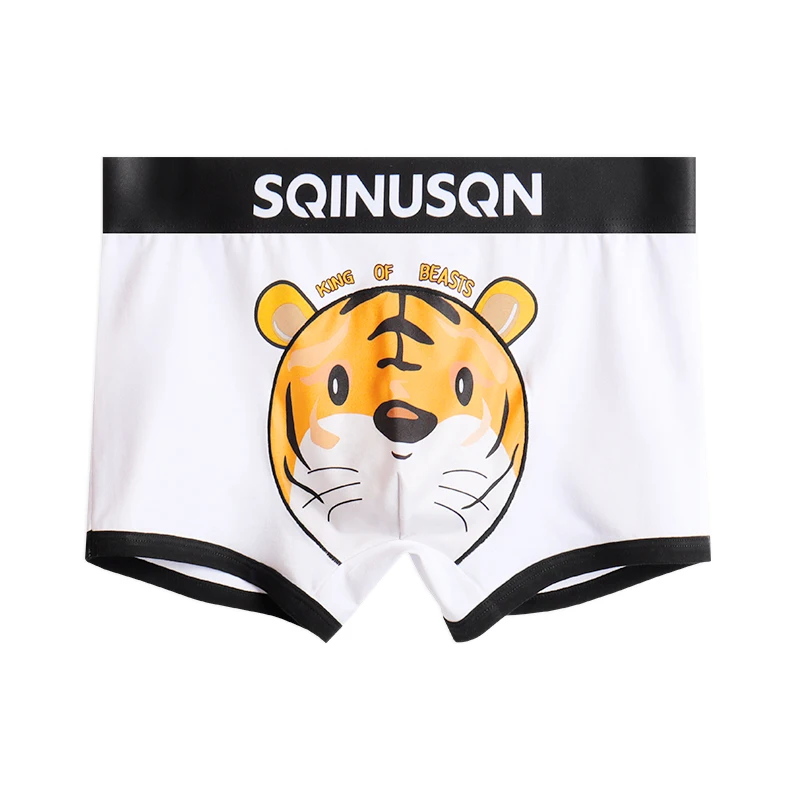 Roupa interior de algodão respirável masculina, Boxer elástico alto, Shorts animais dos desenhos animados, confortável, esportivo, sexy