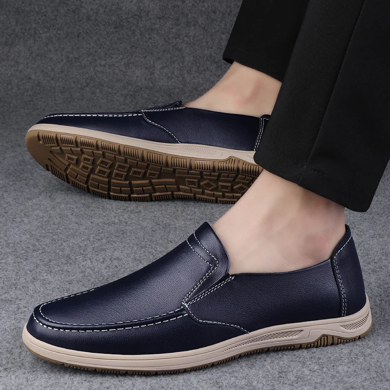 

2023 Men's Genuine Leather Microfiber Leather Shoes 38-47 Soft High Quality Loafers Mans Casual Leather Driving Business Shoes