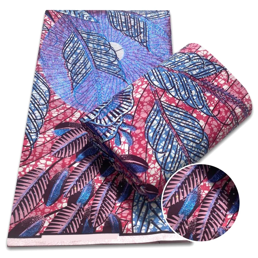 

High Quality Beading Golden Fabric Diamonds Cotton Prints Flash Gold Fabric With Stones African Wax Fabric Glitter Wedding Dress