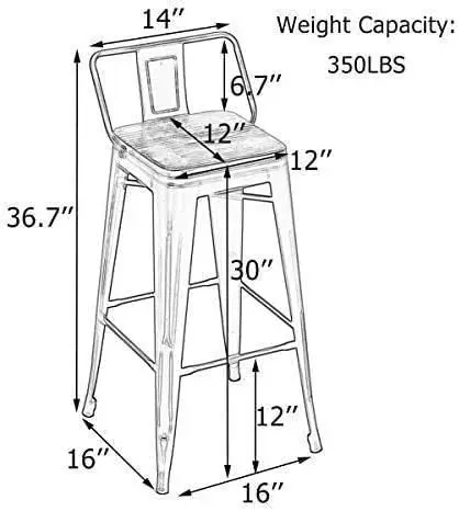 مجموعة مقاعد بار مكونة من 4 مقاعد بارتفاع عداد ومقاعد معدنية صناعية مع مقاعد خشبية (30 بوصة، أسود مطفي)