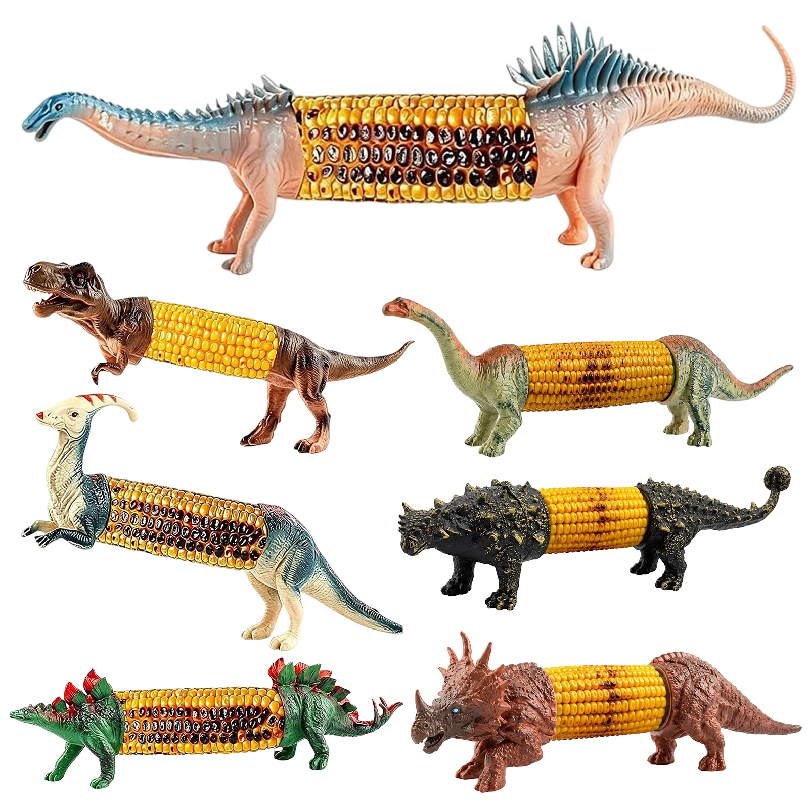 Dinosaur Corn Cob Holders with Stainless Steel Prongs Action Figures Collection Kid Toy for Display Decor Model Toy Kids Gifts