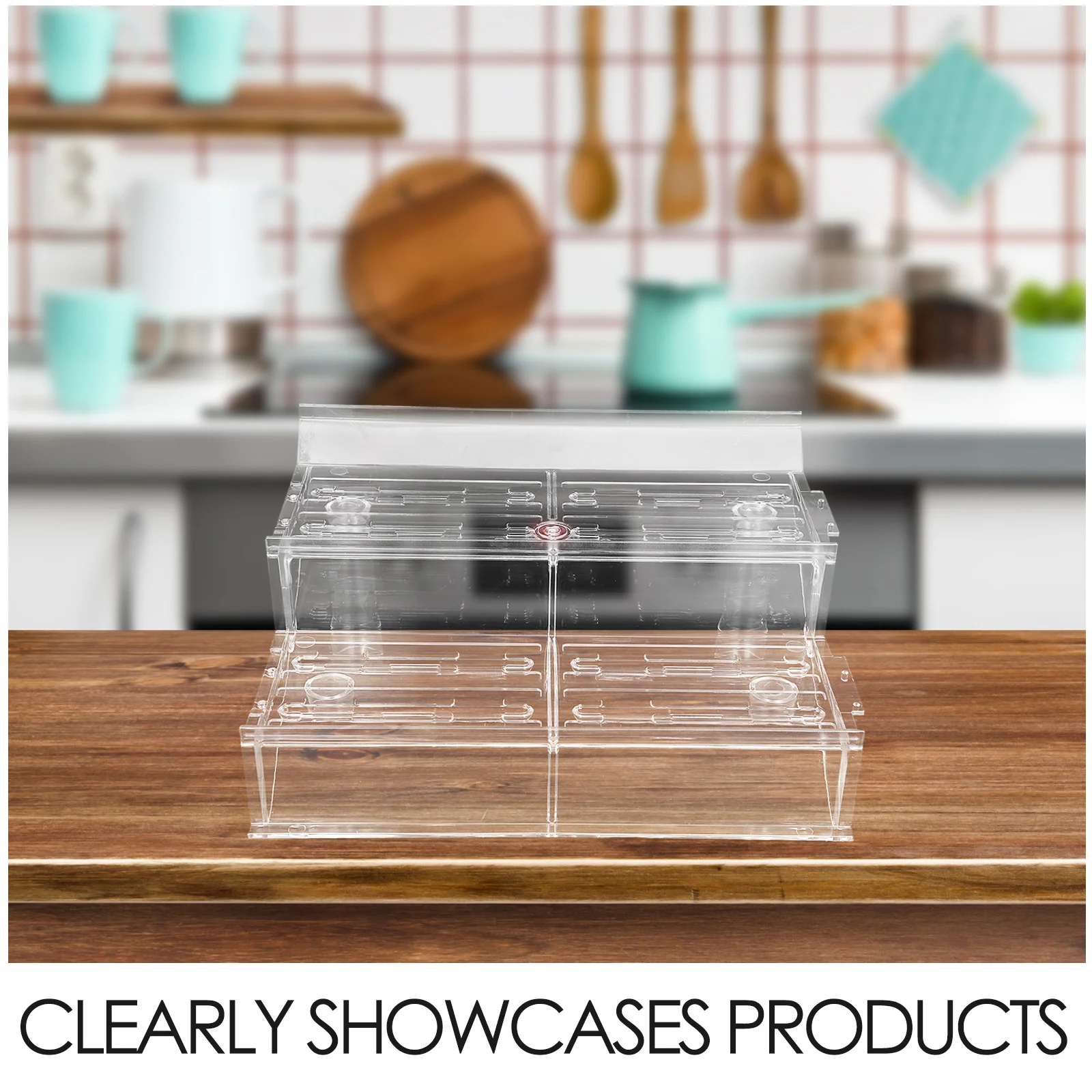 Clear Plastic 2 Tier Display Stand For Fruits And Vegetables For Supermarket Cold Cabinets Transparent Step Design For Showcasin