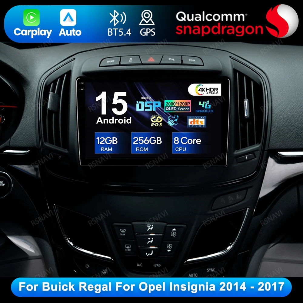 Android 15 para Buick Regal para Opel Insignia 2014 - 2017 estéreo inalámbrico Carplay Auto Autoradio 5G WIFI BT Radio de coche GPS QLED