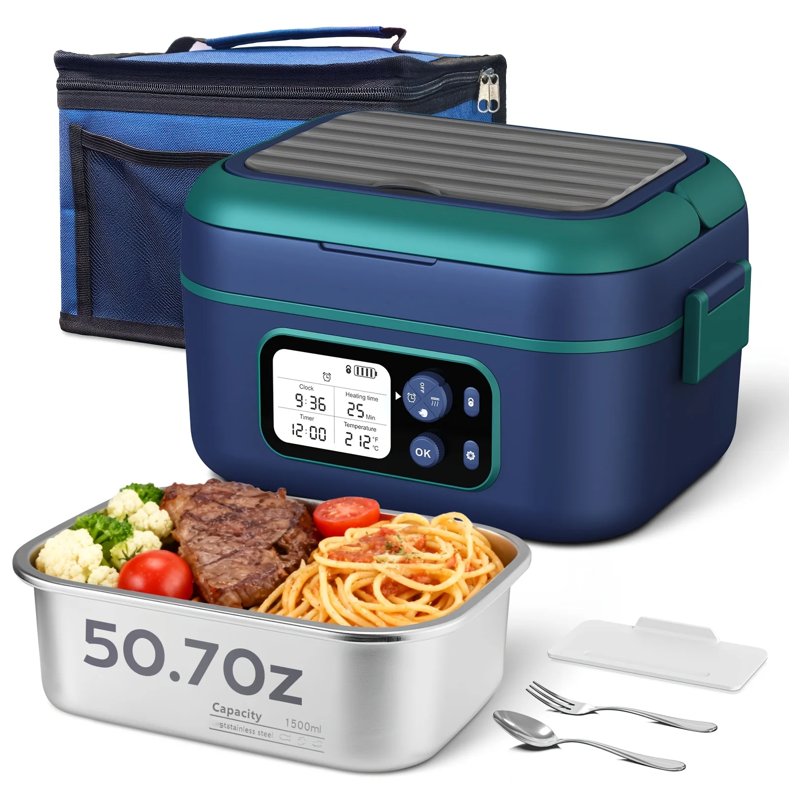 

Wireless Heating Lunch Box, 6.5 Cups Rechargeable Battery-Powered Self-Heating Lunch Box Adjustable Temperature Settings 24000Mah Long-Lasting Battery Life Features Scheduling Function Adult Gift Gift for Men And Women