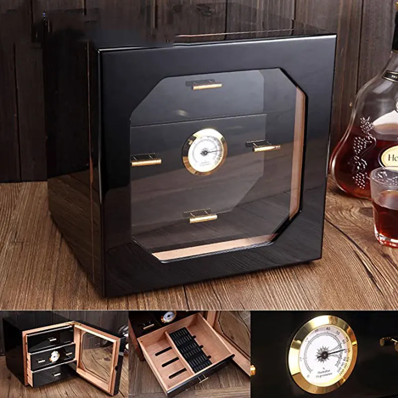 Cigar Storage Box Red Cedar Wood Display Standing Cigar Refrigerator Humidor Cabinet with 4 Trays Drawers and Dividers