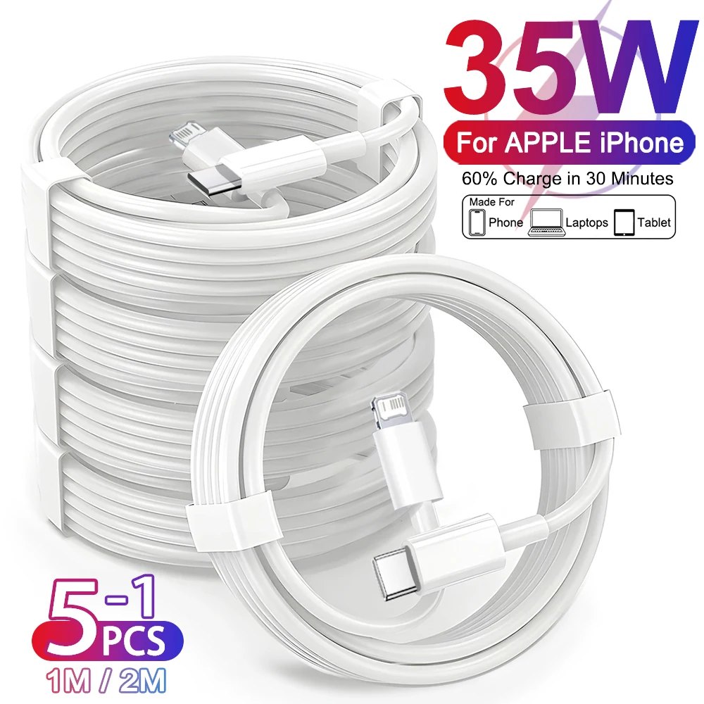 

1-5Pcs Original 35W PD Fast Charging Cable for iPhone 14 13 12 11 Pro XS Max XR X 7 8 Plus USB Type C Cables Charger Accessories