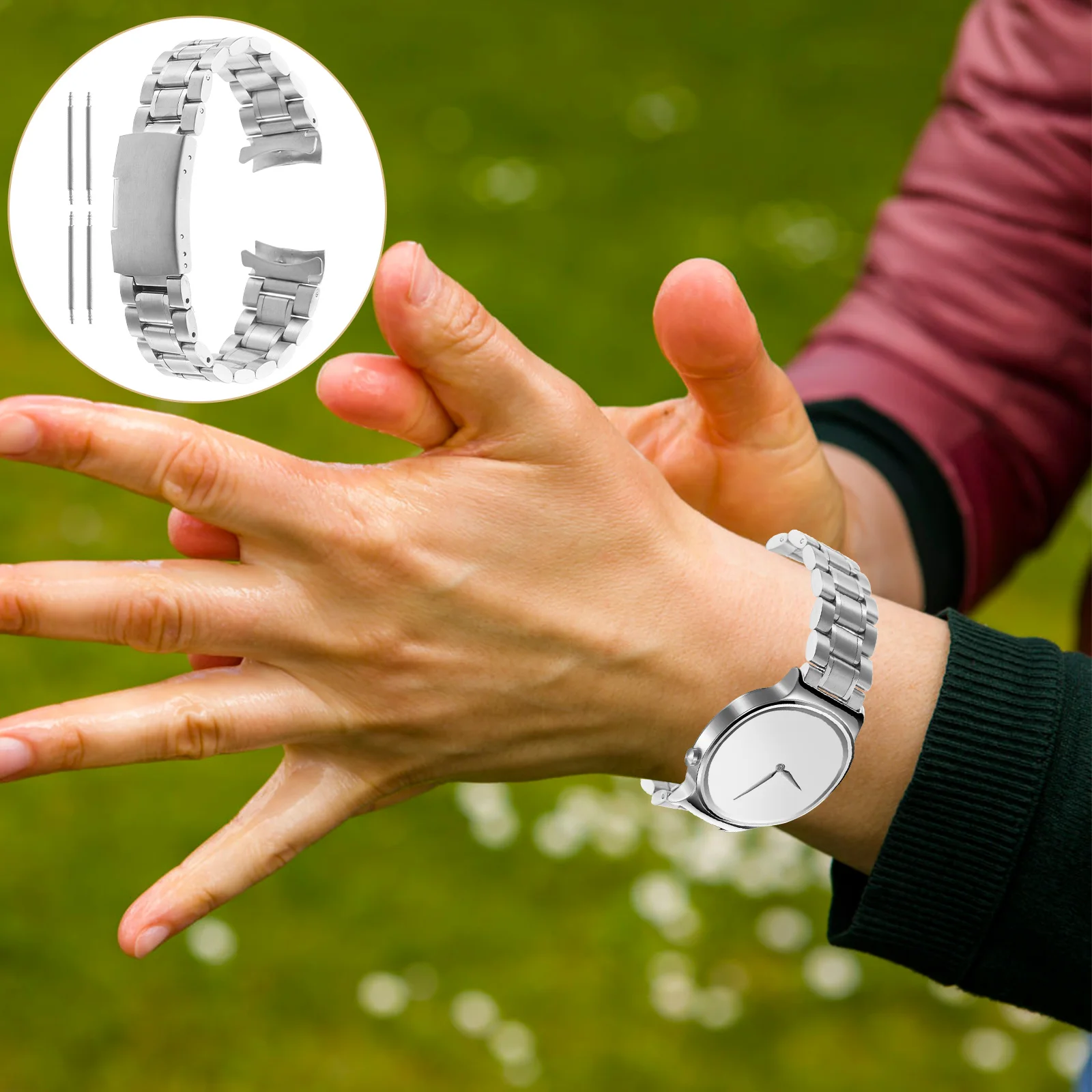 

4pcs Stainless Steel Watch Band 20mm 175mm Length 3 5mm Thick Curved End Foldover Clasp Push Button Release Replacement Strap