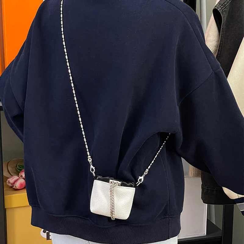 

Women Splice Color Mini Bags 2025 New Drawstring Lipstick Headphones Chains Crossbody Bag Summer Girls Small Purse