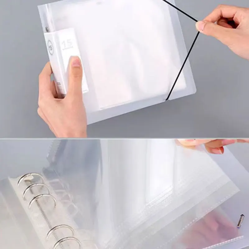1 Piece Square File Folder Transparent Plastic Clip Binder Inner Page Bag 20 Sheets Capacity Paper Collecting Document Organizer