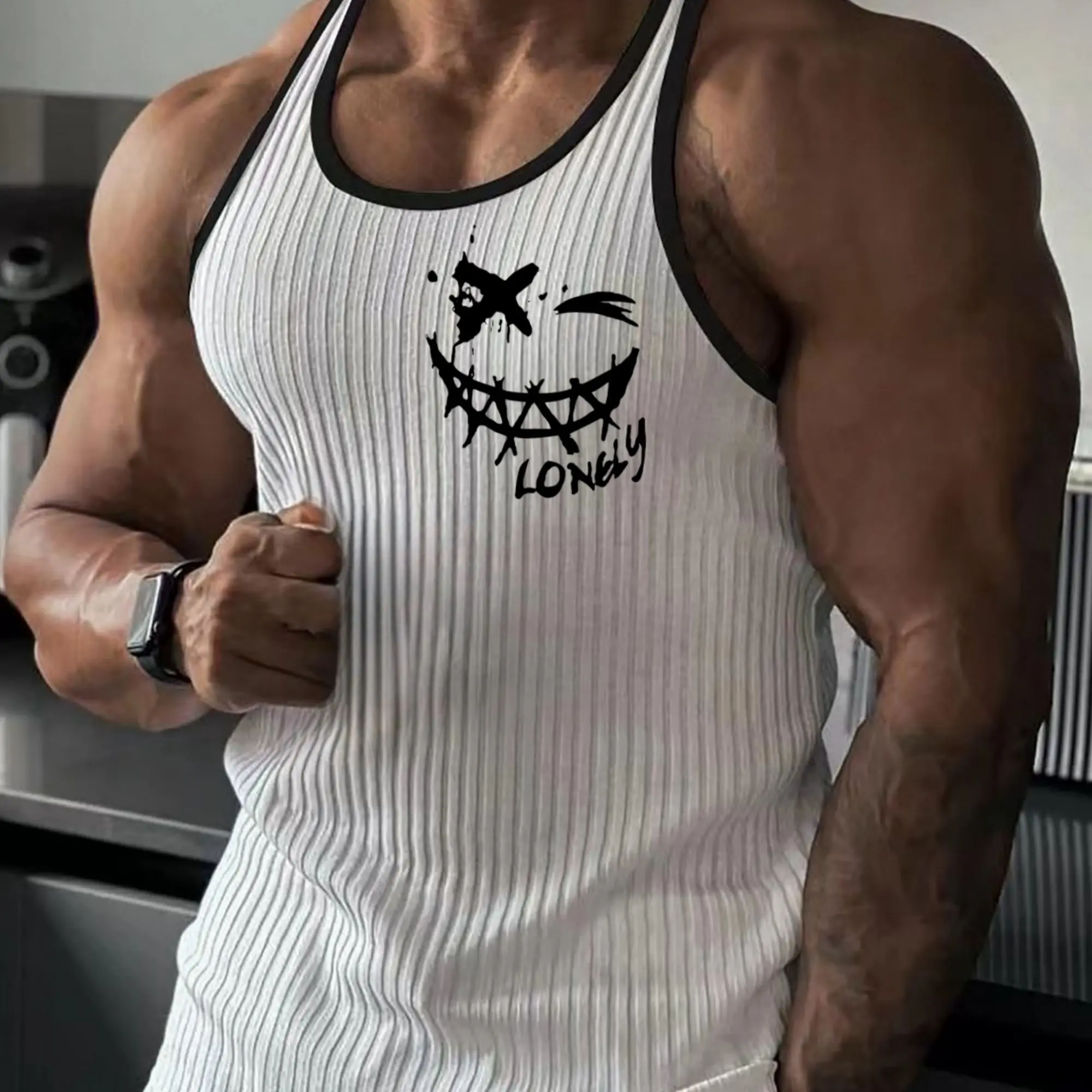 2026 Summer Men Bat Vest Plus Size Stripe Gym Tank Top Men Fitness Male Exercise Sports Vest Undershirt Bodybuilding Clothing