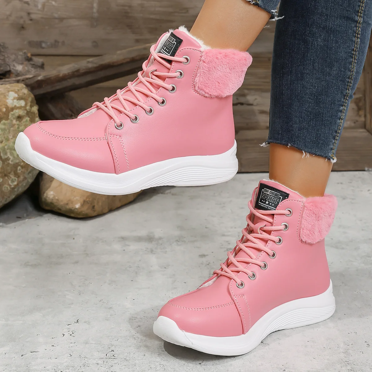 

Женские теплые ботильоны на платформе, зимние дизайнерские туфли на плоской подошве со шнуровкой, женские нескользящие уличные короткие зимние ботинки, Zapatos De Mujer