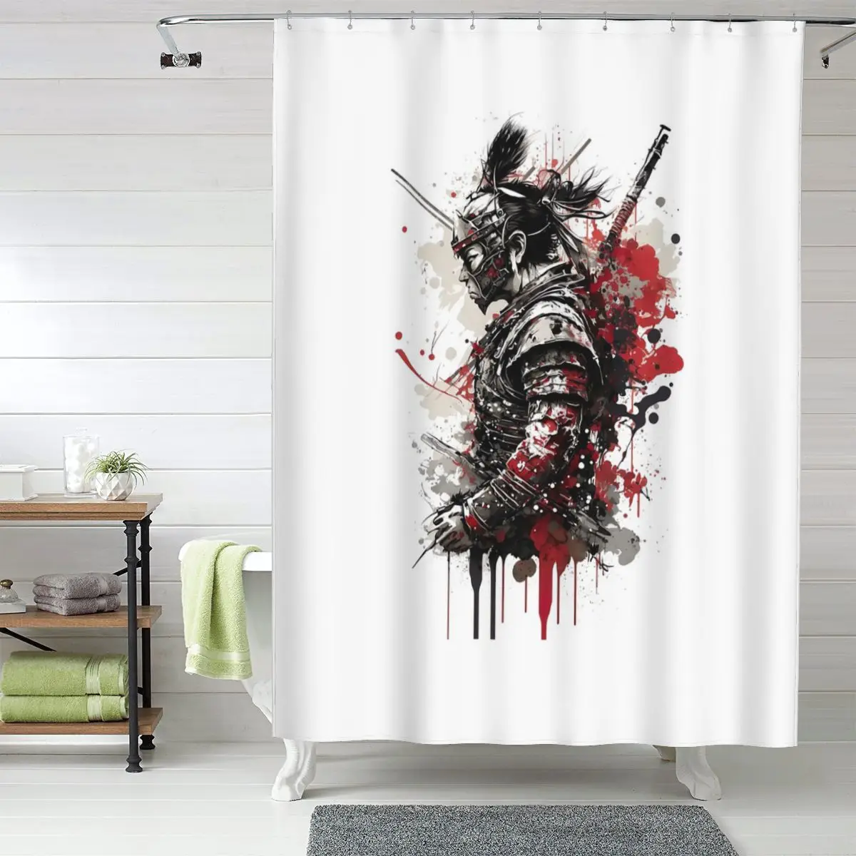 

Japanese Samurai Warrior Shower Curtain Bathroom Polyester Waterproof Bath Curtains with Hooks