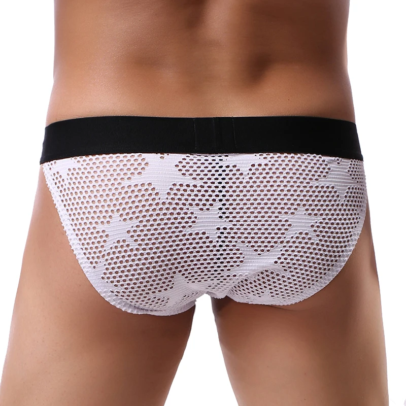 Mens Sexy Mesh Bikini Briefs See-Through Panties Low Waist Soft Underwear Bulge Pouch Briefs Ultra-thin Quick Dry Underpants