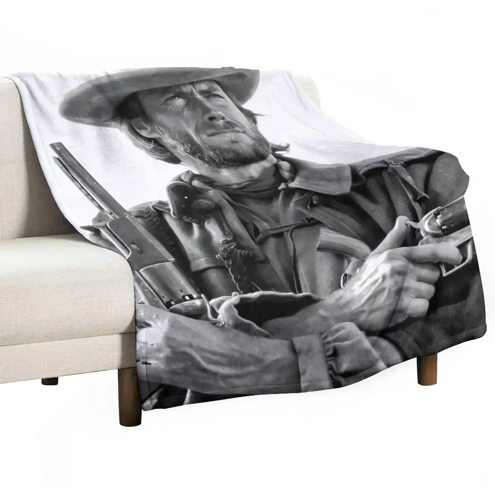 Clint Eastwood, Black and White, Vintage Cowboy Wall art Throw Blanket Beautifuls Plaid on the sofa for winter Bed Blankets