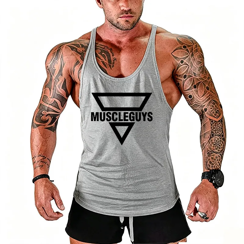 Mens Running Vests MUSCLEGUYS Cotton Y Back Gym Stringer Tank Tops Bodybuilding Sleeveless Singlets Muscle Fitness Clothing