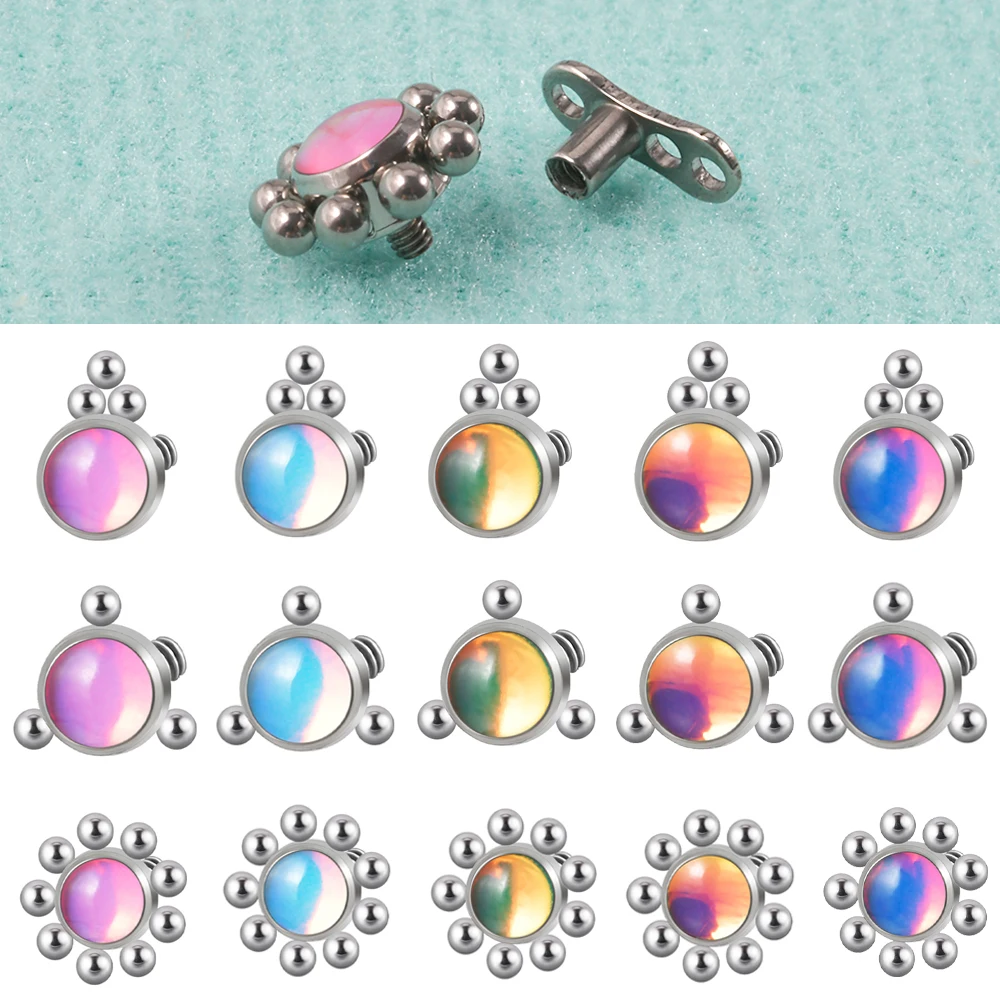 1PC Stainless Steel Dermal Anchor Flash Gem Micro Dermal Anchor Flower Small Bead Piercings Skin Diver Piercing Body Jewelry