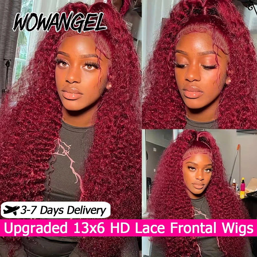 

99J Burgundy Human Hair Wigs Water Wave 13X6 HD Lace Front Wigs 100% Human Hair Pre Cut Glueless Wigs Red Colored Brazilian Hair