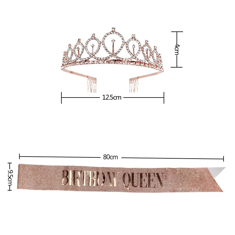 21 30 40 50 Birthday Party Decoration Rose Gold Silver Satin Sash and Crystal Crown Tiara for Women's Birthday Anniversary Party