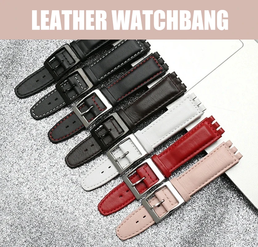 17mm 19MM Waterproof Bracelet For SWATCH High Quality Genuine Leather Watchband Men's and Women's Watch Chain Bump Mouth Strap