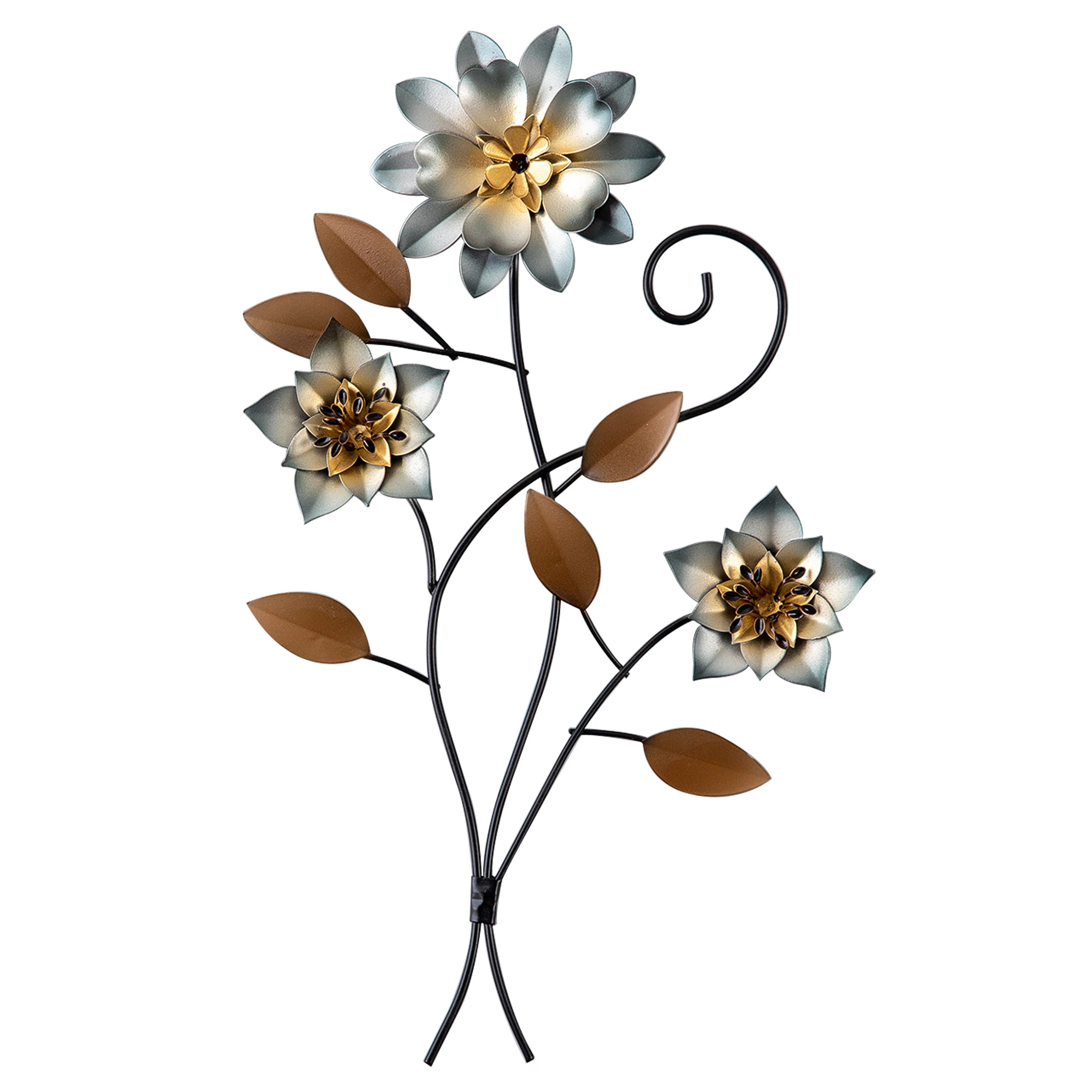 Tricolor Flower Iron Metal Craft Wall Art Decor Wedding Ornament Cheap Rustic Metal Wall Hanging Decor for Home Living Room