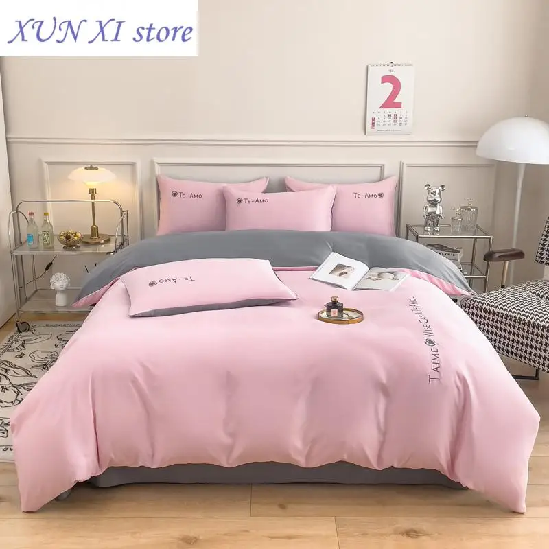 2023 New Silky Bedding Sets Embroidered Duvet Cover Set with Pillowcase Single/Queen/King Size Bed Sheet Sets for Home