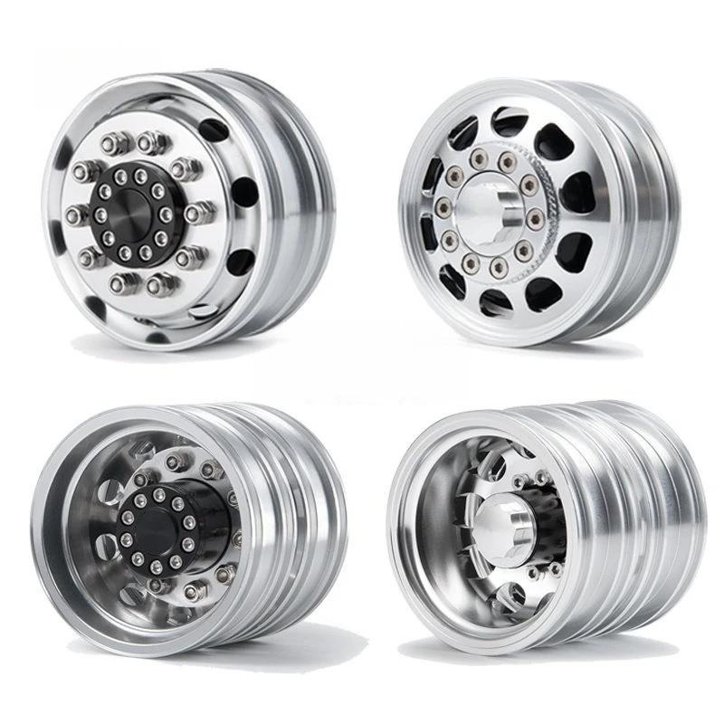CNC Metal Wheel Hub Pair For 1/14 RC Tractor Dump Truck Model Car Front Rear Wheel Upgrade Accessories