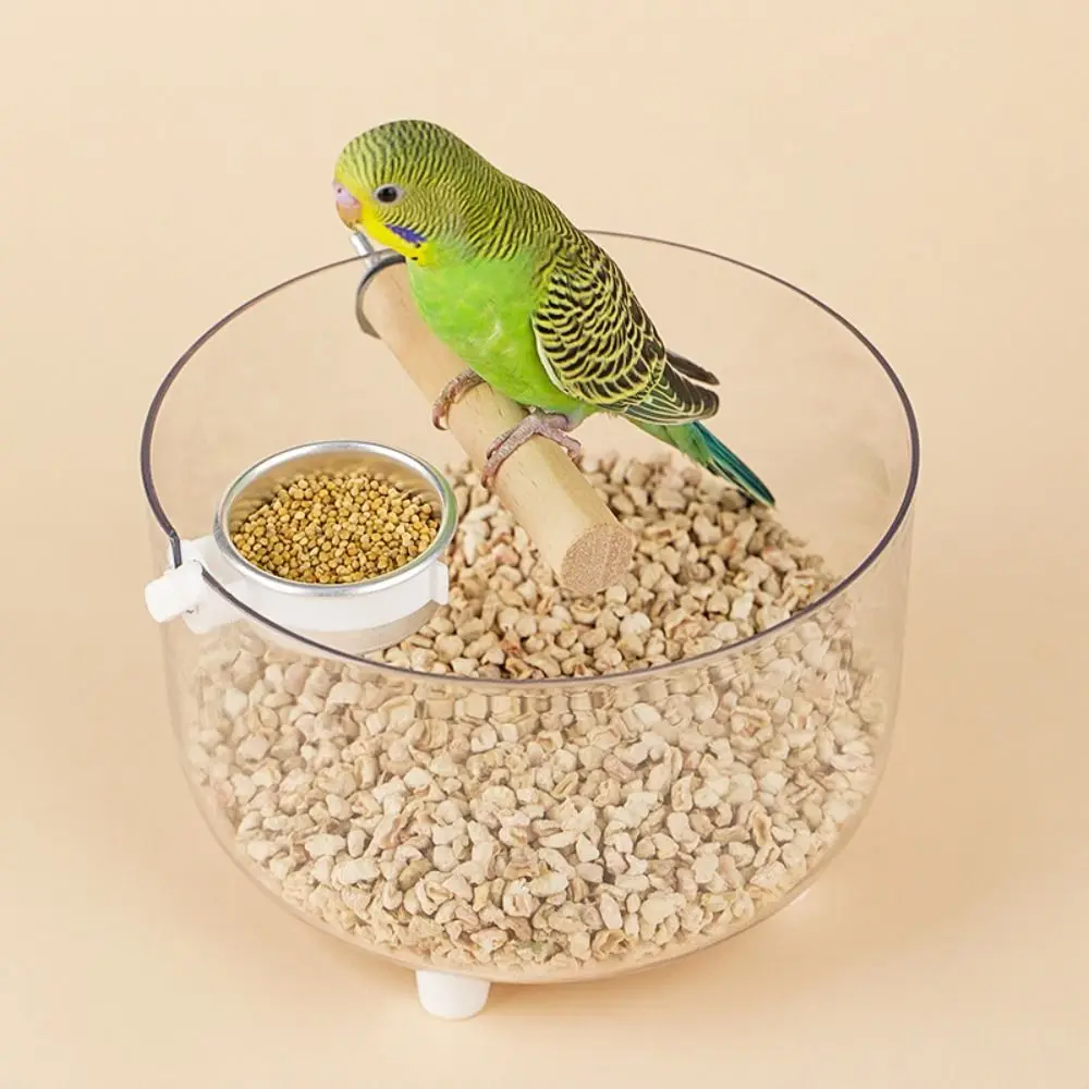 

Transparent Parrot Desktop Stand Removable Tray Wide Mouth Bird Training Stant with Feeder Cups Parrot Claw Platform