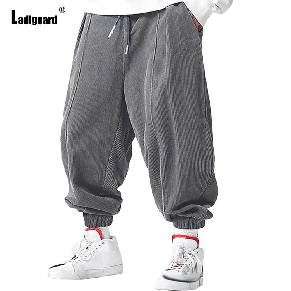 Plus Size Mens Corduroy Bloomers 2025 European Fashion Wide Leg Trousers Solid Blue Camel Casual Harem Pants Male Sweatpants New