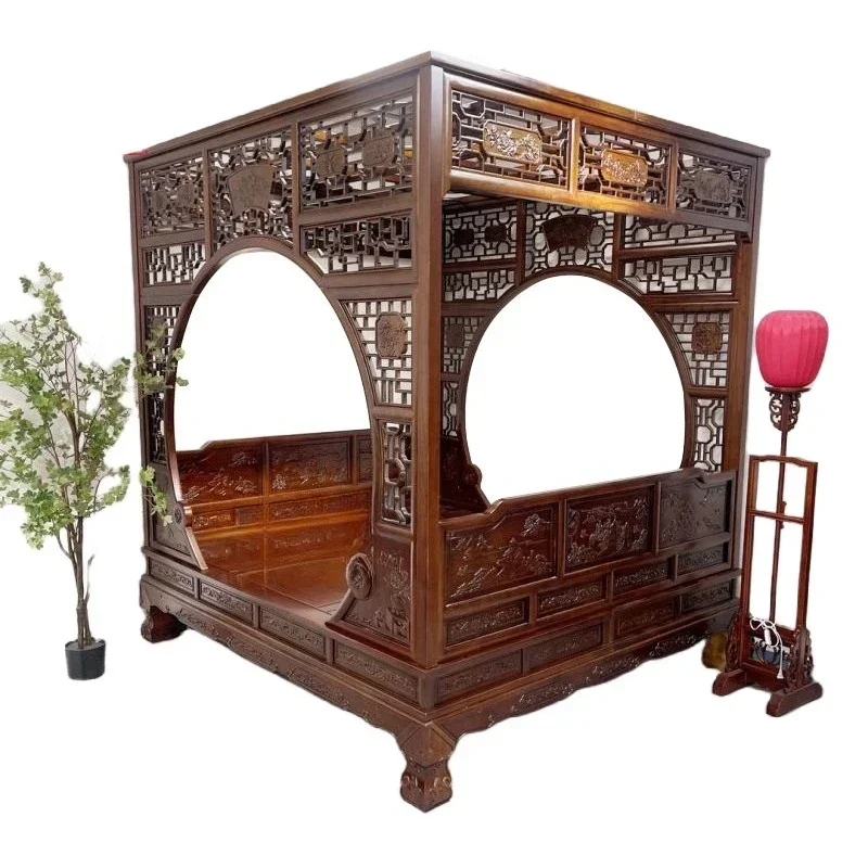 Shelf bed Solid wood stepping bed Ancient court, mahogany moon cave bed Thousand working beds