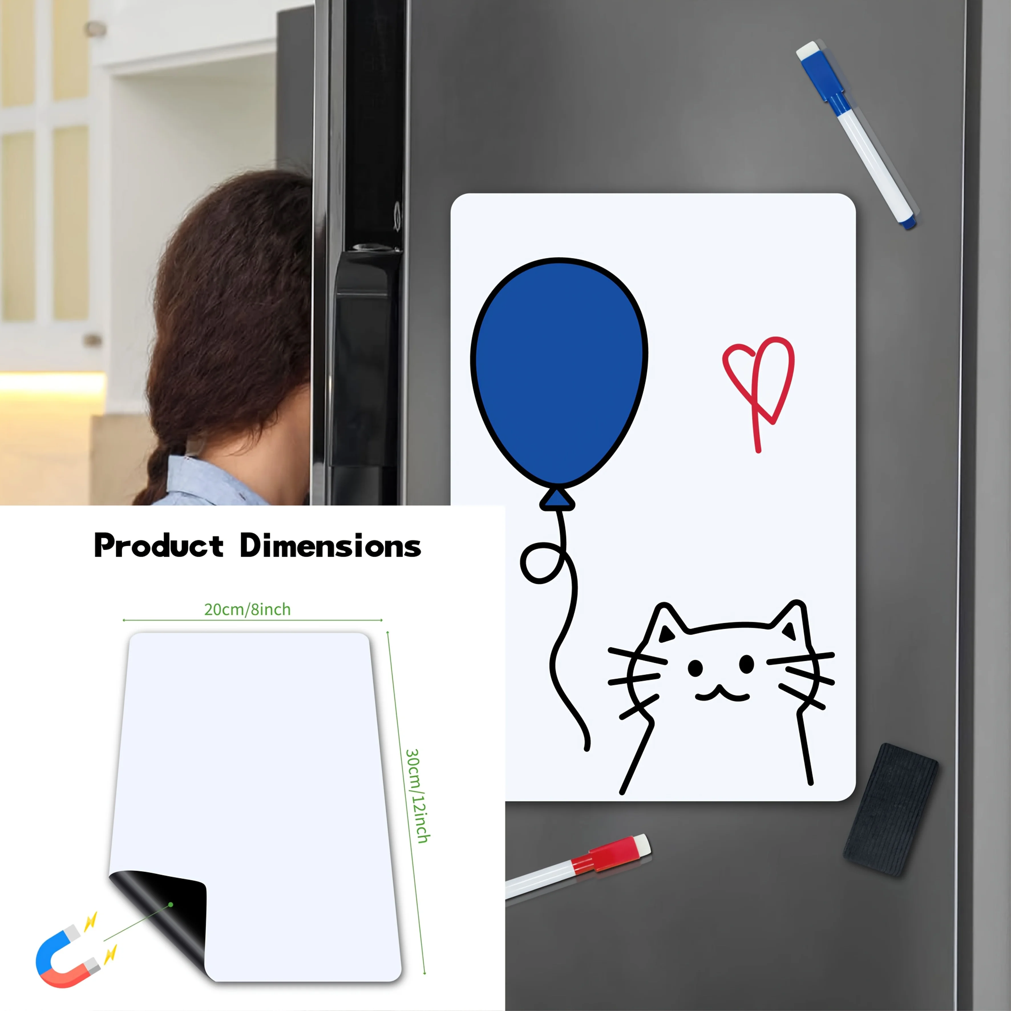 Pizarra magnética borrable en blanco, pizarra blanca para refrigerador con varios tamaños a elegir, lista de compras de cocina casera