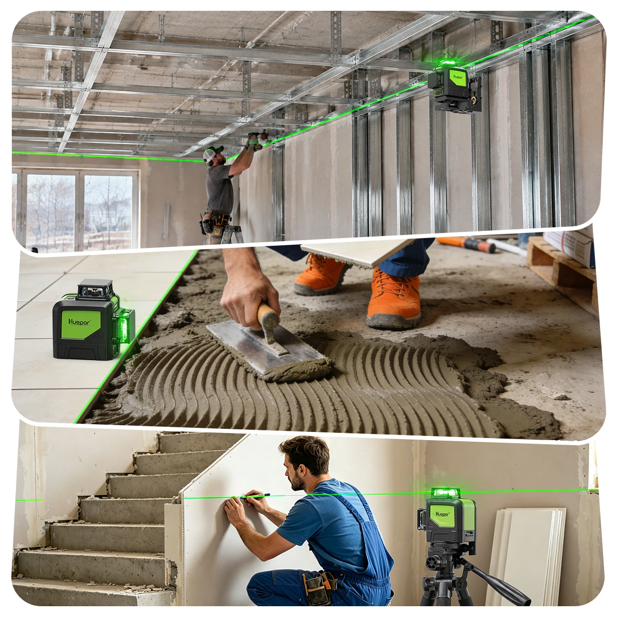 Huepar 8 Lines Laser Level 360° Cross Line Self-leveling Horizontal & Vertical Line Laser Tool With Laser Receiver and Tripod