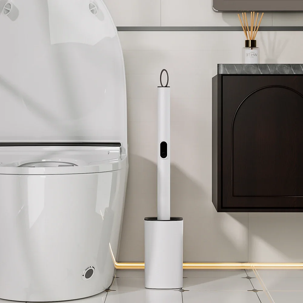 

Extendable Toilet Brush & Holder Set,Disposable Toilet Brush–Silicone Head,Hands-Free Wet Wipe Attachment,Easy & Mess-Free Clean