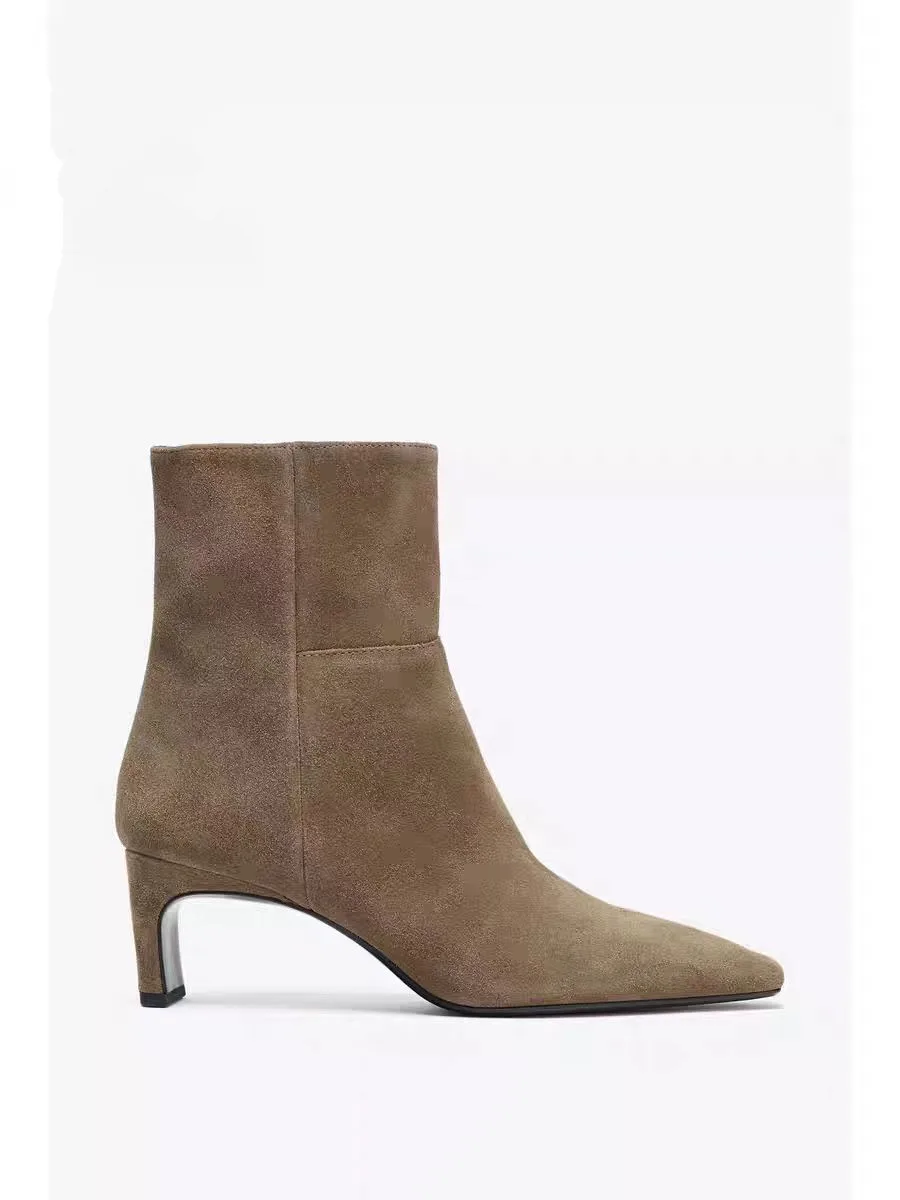 Winter New Women's Boots Square Head High Heel Side Zipper Short Fashion  Boots Warm Thickened Rubber Sole Short Boots