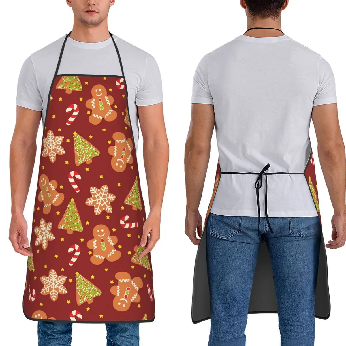 Christmas Gingerbread Cookies Pattern Apron Chef Cooking Tablier Waterproof Bib Kitchen Cleaning Pinafore for Women Men Painting