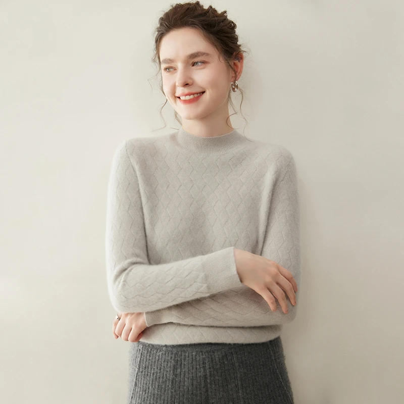 Pure 100 Cashmere Knit Pullover Women Half High Neck Long Sleeve Shirt Base Autumn Winter Stylish Soft Warm Minimal women's 2026