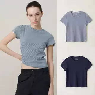 クラシックなラウンドネック、スリムフィット、ストライプ柄、または無地のTシャツ、レディースカジュアル、ピュアコットン、サマートップ、ファション、万能、ベーシック