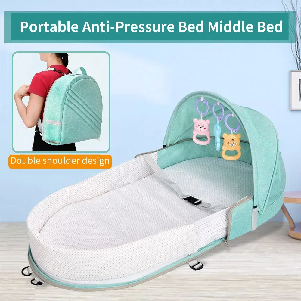 Folding Anti-crush Baby Crib Convenient Bed Middle Bed with Mosquito Net Comfortable Mattress Travel Crib for Newborn Baby Bed