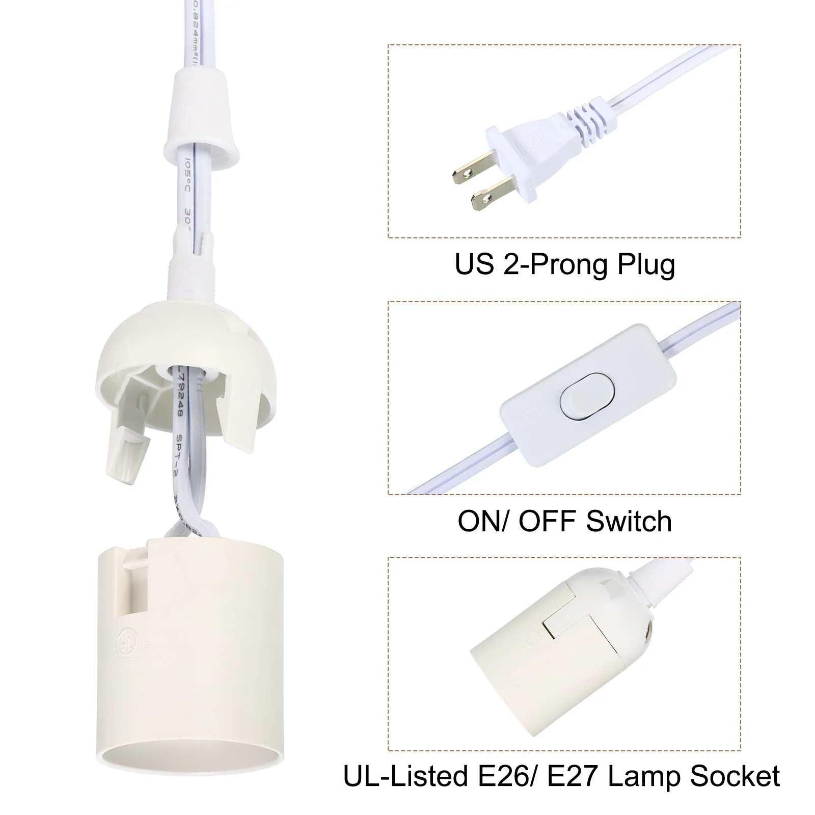 1/2 ชิ้น 15Ft แขวนสายไฟขยายจี้โคมไฟสายไฟพร้อมสวิตช์เปิด/ปิด Plug - in Light ซ็อกเก็ตสําหรับ e26 E27 ฐานหลอดไฟ