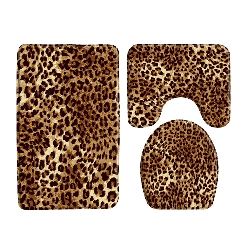 Leopard Pattern Bath Mat Set Black White Stripes Zebra Pattern Bathroom Decoration Bath Rug Fashion Home Carpet Toilet Lid Cover