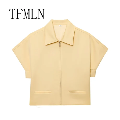Imagen 2 del producto TFMLN, chaqueta recortada a la moda para mujer, chaquetas universitarias con cremallera para mujer, abrigos de manga corta, chaquetas informales para mujer para vacaciones
