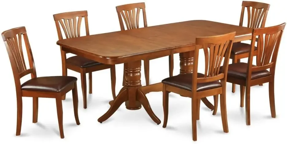 7 Piece Kitchen Set Consist of a Rectangle Table with Butterfly Leaf and 6 Faux Leather Dining Room Chairs