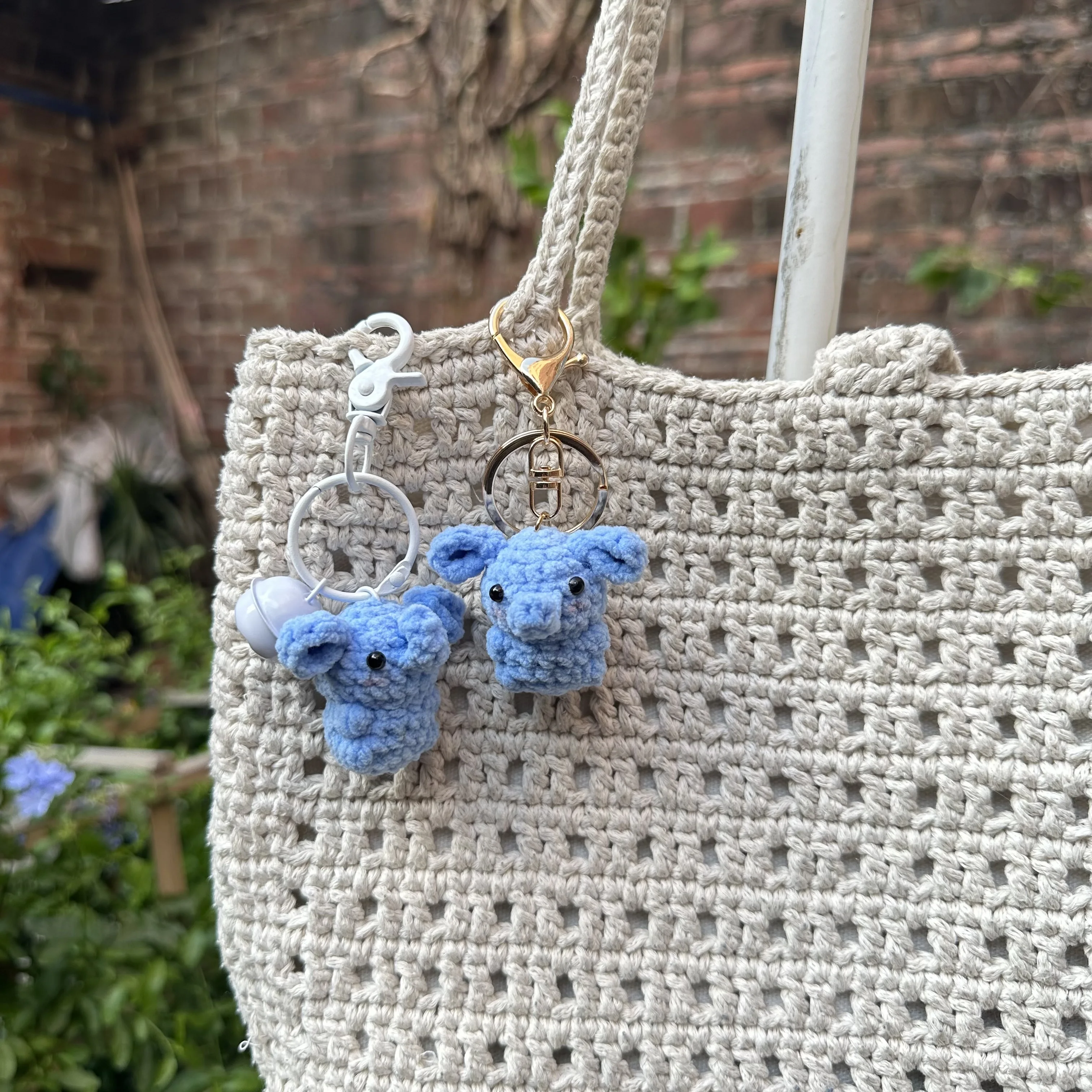5pcs Handmade 4cm Knitting Mini Fudge Little Elephan Keychain Crochet Schoolbag Pendant Accessories Doll Keyrings Wholesale
