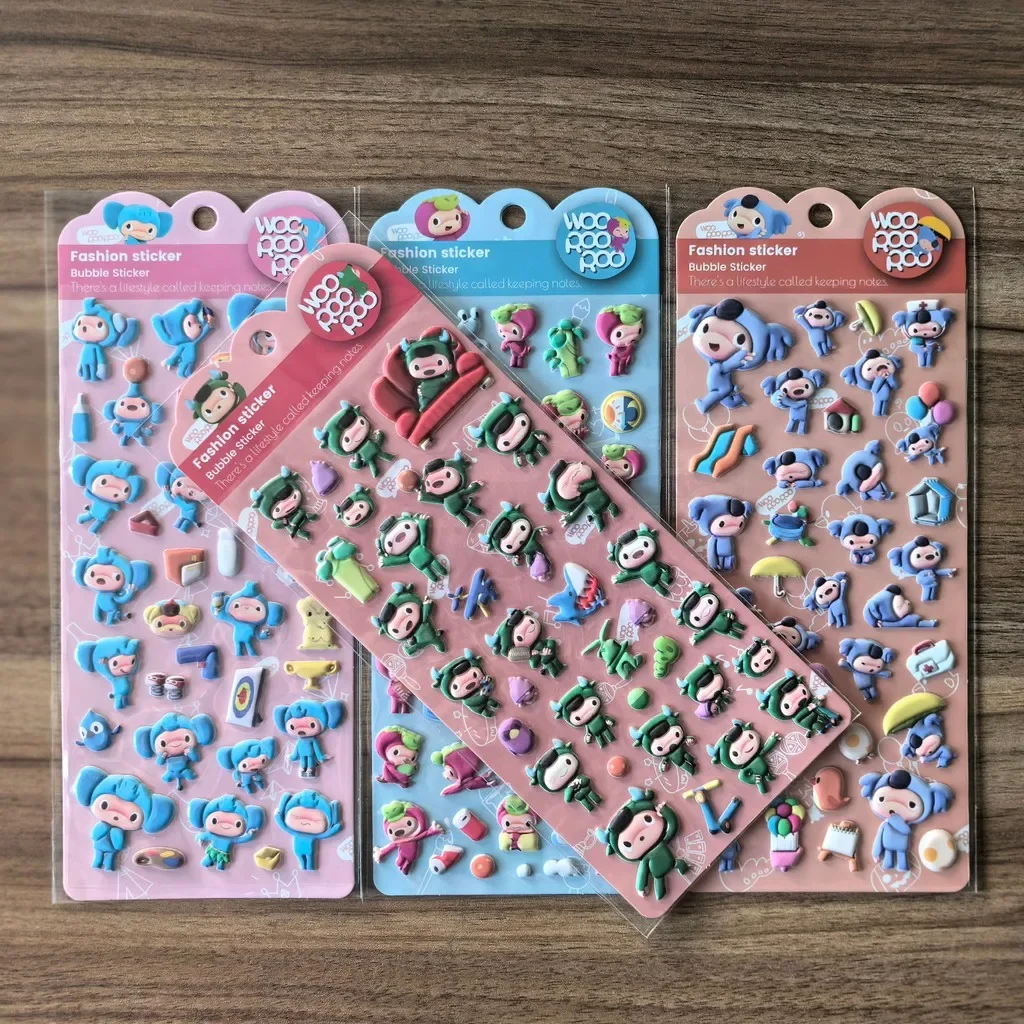 

4 листа Woo Hoo Roo Roo, модные наклейки с пузырьками, милые наклейки с героями мультфильмов для детских поделок, журналов, декор, магазин аниме Worlds