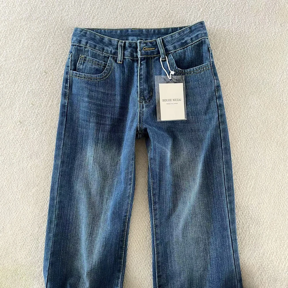 

Женские весенне-осенние джинсовые расклешенные брюки в корейском стиле, модные темно-синие длинные брюки, универсальные джинсы на каждый день, уличная одежда