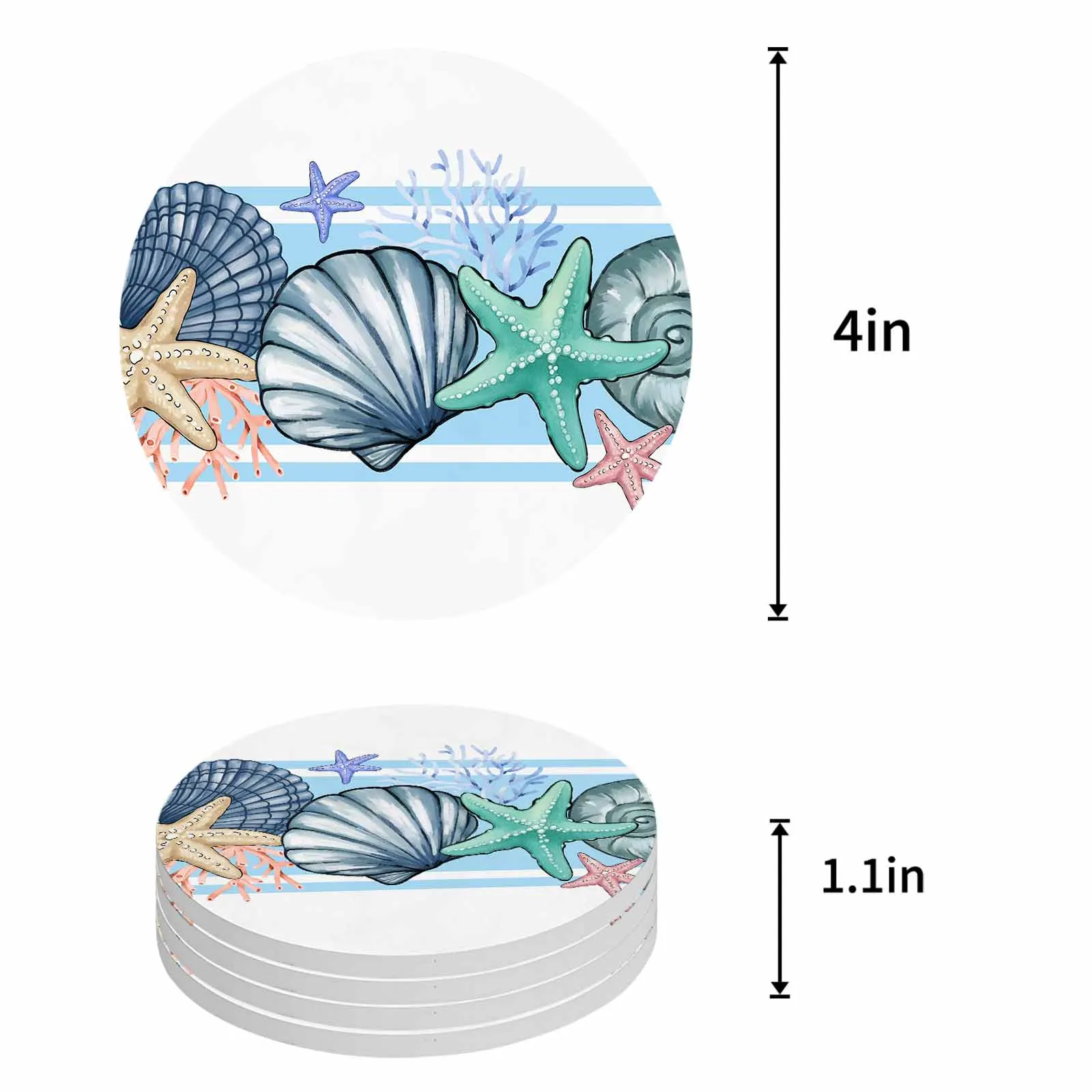 Shell Coral Starfish Ceramic Coaster Set Kitchen Table Round Placemat Luxury Decor Coffee Tea Cup Coasters