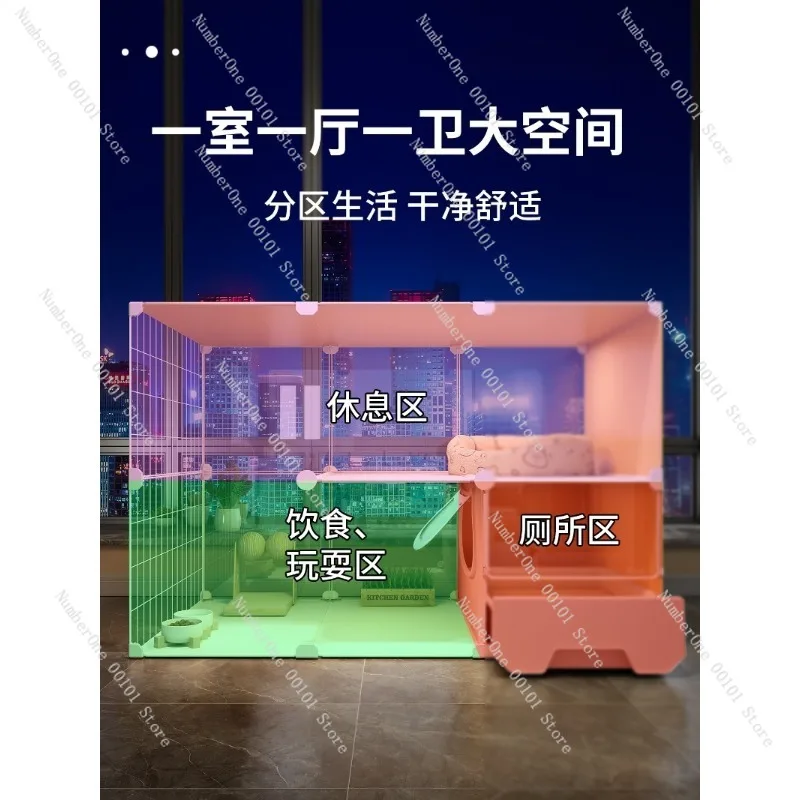 Panoramic Extra-Large Cat Cage,Indoor Free-Space Cat House with Bed&Toilet,Multi-Layer Pet Cage for Home,Ventilated Safe